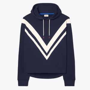 Tory Sport French Terry Chevron Hoodie in Tory Navy/Snow White sz Medium